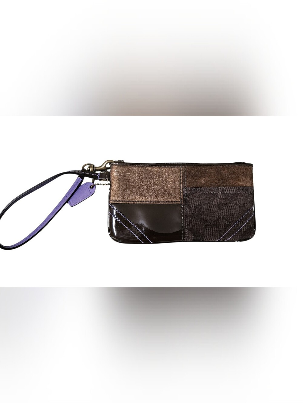 Coach NWOTS 2006 Bronze & Brown Patchwork Shoulder Bag w/Matching Wristlet SET - Picture 9 of 14